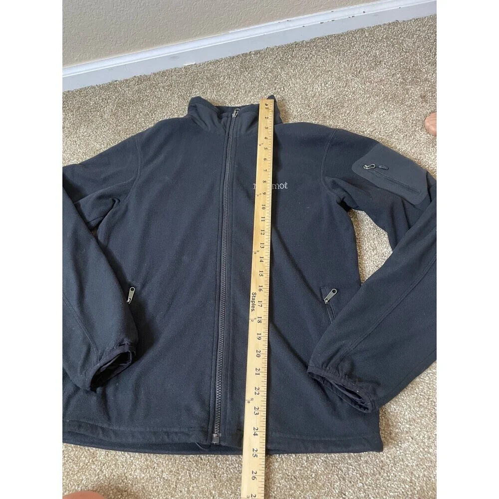 Marmot fleece jacket black full zip thumb holes active wear chore running SZ SM